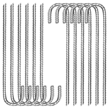 Tingyuan 12 Pack 12 Inch Rebar Stakes Heavy Duty J Hook Ground Anchors, Anti Rust Metal Steel Tent Stakes Garden Fence Stakes, Silver