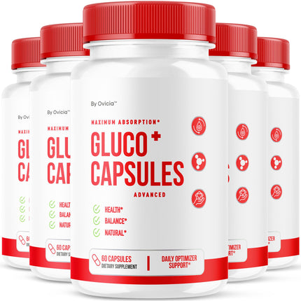 (5 Pack) GlucoCapsules - Official GlucoCapsules Advanced Premium Formula Pills Support Maximum Strength, All Natural Ingredients Vitamins for Overall Health & Wellness, 300 Capsules for 5 Months
