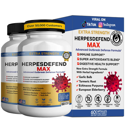 HerpesDefend Max, Extra Strength Advanced Defense Formula, 120 Capsules, with Elderberry, Echinacea, Turmeric, Garlic, Vitamins and Probiotics (2)