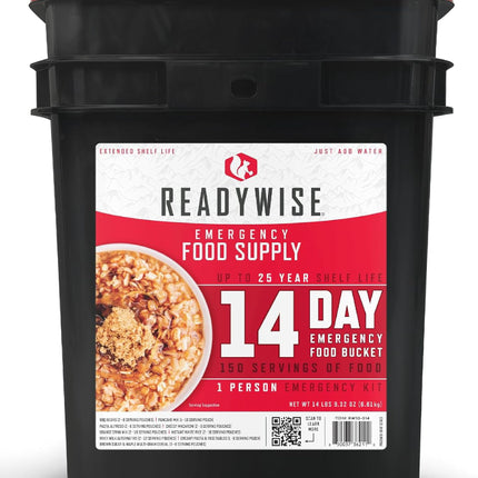 ReadyWise Emergency Food Supply - 14 Day, 150 Servings Emergency Freeze Dried Food Bucket, Protein Meals, Camping Essentials, Survival Kit, Disaster Prepping Supplies, up to 25 Year Shelf Life