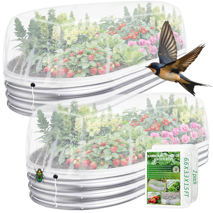 Sunwinx 2 Pack Garden Netting for Raised Beds, 6x3FT Raised Bed Cover for Garden Protection, Ultra Fine Mesh Bird Netting Pest Barrier Screen with Drawstring for Protecting Vegetables Fruits Flowers
