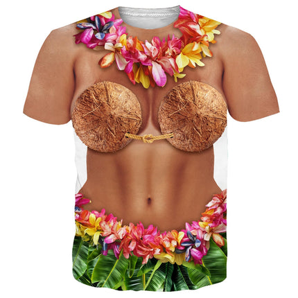 Womens Fake Muscle T Hawaiian Shirts Mens Abs Chest Bra Shirts Unisex Cool 3D Chest Bare Belly Bikini Boob Costume Tees Rave Party