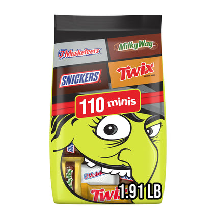 SNICKERS, TWIX, MILKY WAY & 3 MUSKETEERS Chocolate Halloween Candy Bar Assortment, Assorted Chocolate Candy Variety Pack,110 Ct Bulk Bag