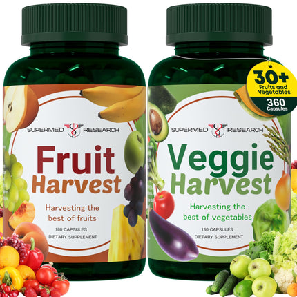 Supermed Research Fruits and Vegetables Supplements – 2 Pack Combination Fruit & Veggies Supplement – Whole Food Vitamins & Minerals for Adults – Superfood Veggie Vitamins for Adults (180 x 2, 360 Ct)