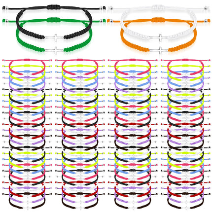 Sasylvia 100 Pcs Christian Cross Bracelets Bulk Adjustable, Multicolor