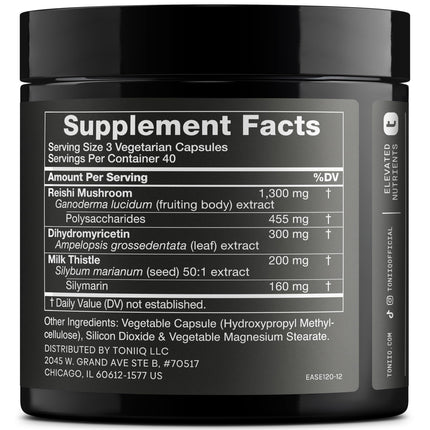 Toniiq Ease with DHM - Full Liver Support for a Night Out - 120 Capsules - 50x Super Concentrated Extract