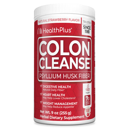 Health Plus Colon Cleanse Digestive Support | No Artificial Flavors | Daily Fiber for Toxin Elimination To Reduce Bloating | Psyllium Husk | Strawberry Flavor | 9 Ounces, 36 Servings