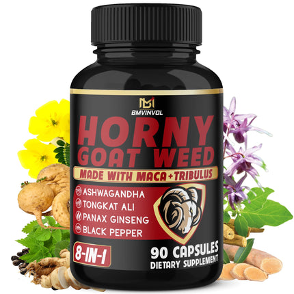 BMVINVOL Horny Goat Weed Capsules with Maca, Ginseng, Tribulus Terrestris, Ashwagandha, Black Pepper - 90 Count for 3 Month Supply