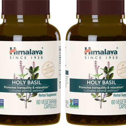 Himalaya Holy Basil - Herbal Adrenal Support for Stress Relief, Reduce Cortisol, Relaxation, Energy Support and Occasional Sleeplessness - Vegan, Non-GMO, Gluten Free, 720 mg, Pack of 2