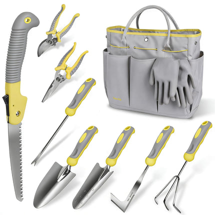 Carsolt 10Pcs Heavy Duty Stainless Steel Garden Hand Tools Set for Planting