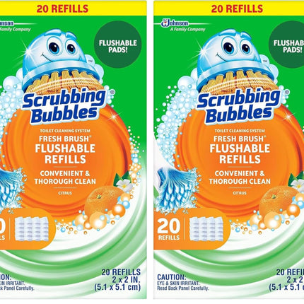 Scrubbing Bubbles Flushable Toilet Bowl Wand Cleaner Refills, Fresh Brush Cleaner Toilet Refill Pads, Removes Limescale & Odors, Citrus Scent,20 Count (Pack of 4)