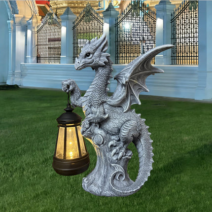 JORAE Dragon Statue with Solar Lantern Outdoor Figurine Home Decor 9.5" H