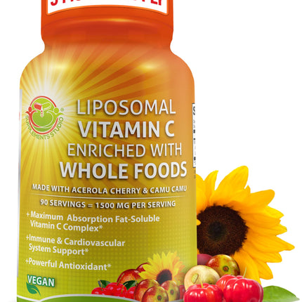 Liposomal Vitamin C Capsules - 1500mg - Made with Organic Acerola Cherries & Camu Camu, High Potency Vitamin C Liposomal - Immune Support Supplement, Enhanced Absorption & Bioavailability - 180 Count