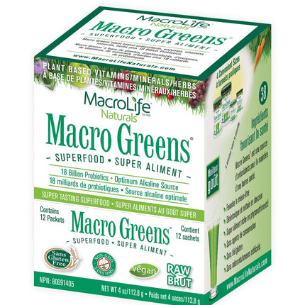 MacroLife Naturals Macro Greens Superfood Powder – 38 Superfoods with Probiotics, Digestive Enzymes & Adaptogens | Non GMO, Vegan, Gluten Free | 18B CFU | Packets (12 Servings)