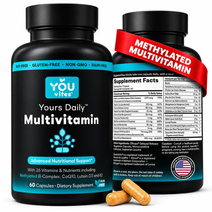 You Vites - Methylated Multivitamin for Men and Women, Methyl Multi Without Iron - 60 Capsules, MTHFR Supplement with Methyl B12, Methylfolate (5-MTHF), CoQ10 for Energy, Heart and Mood Support