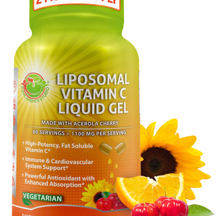 Liposomal Vitamin C Liquid Gel Capsules - 1100mg - Made with Organic Acerola Cherries, High Potency Vitamin C Liposomal Immune Support Supplement with Enhanced Absorption & Bioavailability - 120 count