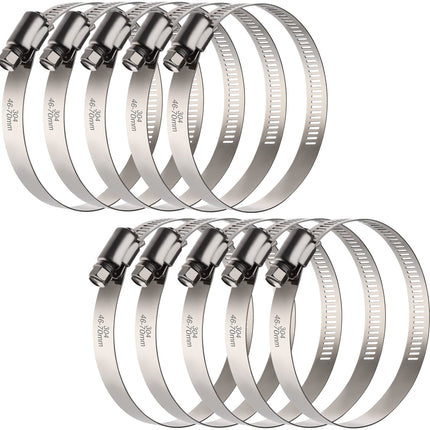 OURU 2.5 Inch Hose Clamps, Adjustable 1-13/16"-2-3/4"(46-70mm), 10 PCS