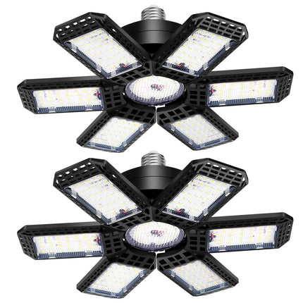 AUDLES 2 Pack Garage Lights, 200W 20000LM 6500K LED Shop Lights, Garage Light Ceiling Led with 6+1 Deformable Panels, Screw in E26/E27 Socket Bulb for Warehouse, Workshop, Basement, Barn Lighting