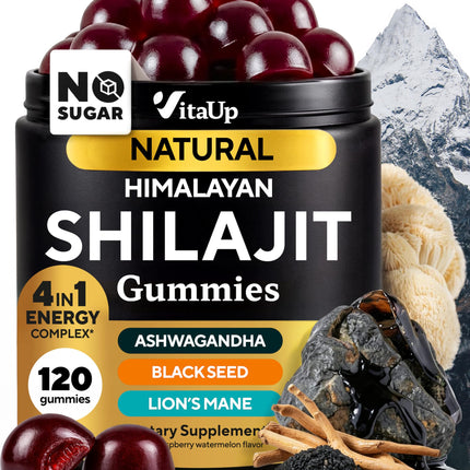 VitaUp Himalayan Shilajit Gummies - Sugar Free Natural Shilajit Gummies with Fulvic Acid, Ashwagandha, Lions Mane, Black Seed - Immune & Energy Support - 120 Count