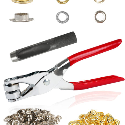 150Pcs 1/2 Inch Grommet Tool Kit, Grommet Kit, Eyelet Kit with Leather Hole Punch Pliers, 150 Metal Eyelets and Grommets in Gold and Silver for Leather, Shoes, Fabric, Belt