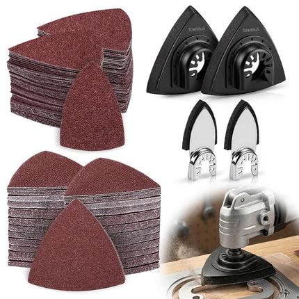 Towbluii Multitool Sanding Pads for Detail Wood Finishing, Multi-Grit Assorted Sandpaper with Triangle & Finger Attachments, Durable Hook and Loop Sanding Sheets for Furniture & Edge Work（105p