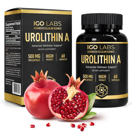 Igo Labs Urolithin A Capsules 500mg - 1000mg Per Serving Daily Wellness Supplement for Routine Use - Dietary Wellness Capsules - High Purity Urolithin A Supplement - 60 Caps