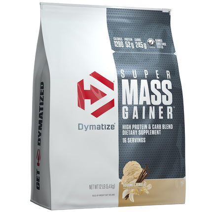Dymatize Super Mass Gainer Protein Powder, Gourmet Vanilla, 52g Protein, 1g Creatine, 1280 Calories, 10.7g BCAAs, 245g Carbs, Contains Whey Protein, Isolate, and Casein (16 Servings)