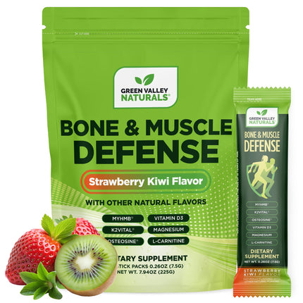 Green Valley Naturals Bone & Muscle Defense On-The-Go Stick | 3,000 mg myHMB® (HMB), K2VITAL® Delta & OsteoSine™ | Dual-Action Bone & Muscle Support | Vegan | Men & Women 50+ | 30 Stick Packs