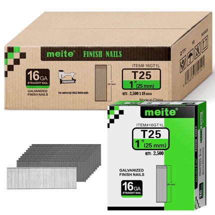 meite 16 Gauge Finish Nails 1-3/4 Inch Galvanized Straight T-Nail 30,000PCS