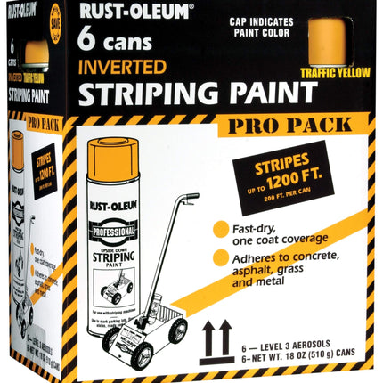 Rust-Oleum P2548849-6PK Professional Inverted Striping Spray Paint, 18 oz, Traffic Yellow, 6 Pack