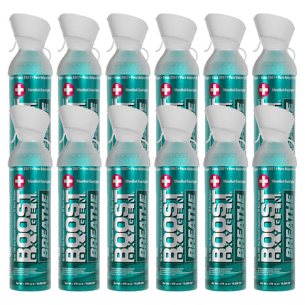 Boost Oxygen Large Breathe Menthol-Eucalyptus Aroma 10L Canister | Respiratory Support for Aerobic Recovery, Altitude, Performance & Health (12 Pack)