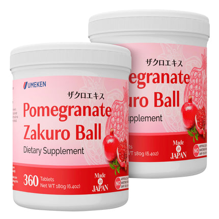 Umeken Pomegranate Zakuro Ball Chewable Supplement, Natural Pomegranate Extract with Vitamins and Minerals, Japanese Supplement for Women, 360 Count per Bottle, 4 Month Supply, Pack of 2 Bottles