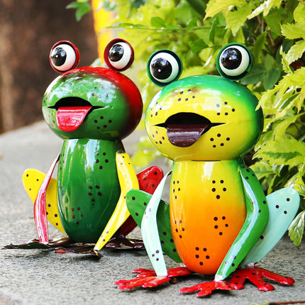 Cruis Cuka Metal Garden Decor Yard Art for Outside Set of 2 Cute Frogs Lawn Patio Ornaments Backyard Decorations Garden Gifts - (Yellow,Green)