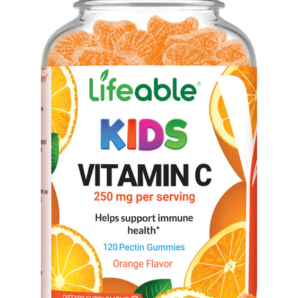 DOCTOR'S FINEST Vitamin C Gummies for Kids - Vegan, GMO Free & Gluten Free - Great Tasting Orange Flavor Pectin Chews - Kids Dietary Supplement - 250 mg of Vitamin C - 120 Jellies [60 Doses]