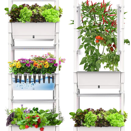 Hydroponics Growing System,AOONEG 42Pods Indoor Herb Garden with LED Grow Light,Hydroponics Growing System Kit with Automatic Timer,Pump System,Adjustable Height (No Seed,Glossy White, 3Layer-42Pods)
