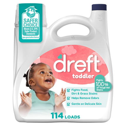 Dreft Liquid Laundry Detergent for Toddlers, Tackles 100% of Common Toddler Stains, Laundry Detergent, 150 fl oz, 114 Loads
