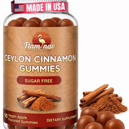 Flamingo Supplements Sugar Free Ceylon Cinnamon Gummies Sugar Regulation, Neuroprotective- Supplement with Chromium and Cinnamon Bark- Alternative to Cinnamon Capsules - 90 Chews