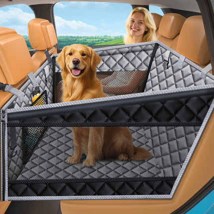 URPOWER Hard Bottom Dog Car Seat for Large Medium Dogs, Dog Back Seat Extender with 3-Sided Hard Boards, Waterproof Pet Backseat Cover Dogs Hammock for Large Cars, Trucks and SUVs, Holds up to 200 lbs