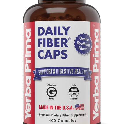 Yerba Prima Daily Fiber Caps Formula, 400 Capsules - Both Soluble and Insoluble - with Psyllium Seed Husks, Acacia Gum, Apple Fiber and More - Dietary Supplement