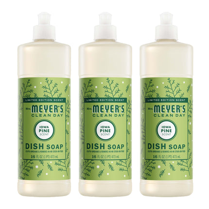 MRS. MEYER'S CLEAN DAY Liquid Dish Soap, Iowa Pine Scent, 16 Fl Oz Bottle - 3 Pack