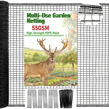 4 x 100ft Deer Fence Netting, Heavy Duty Deer Netting, 55GSM Deer Fence for Garden, Reinforced Edges Anti Bird Netting Mesh for Fruit Trees Vegetable, Raised Bed(55GSM, 4 x100ft)