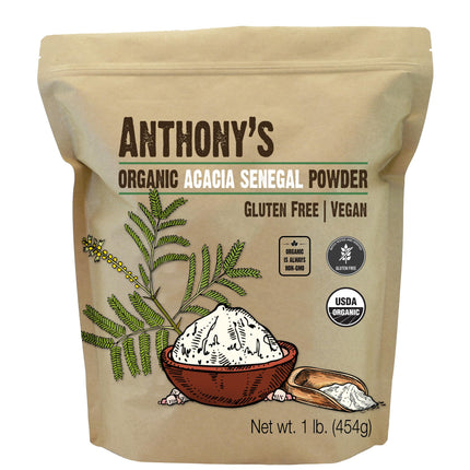 Anthony's Organic Acacia Senegal Powder, 1 lb, Batch Tested Gluten Free, Non GMO, Soluble Fiber, Prebiotic