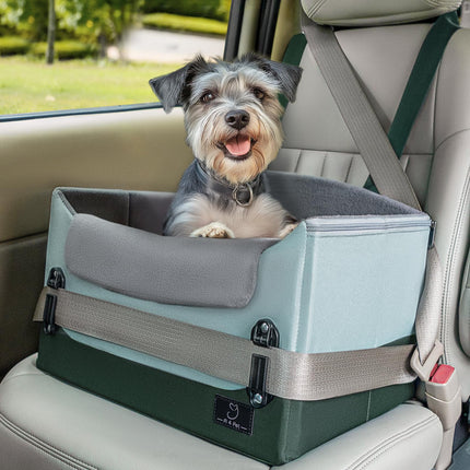 A 4 Pet Dog Car Seats for Small Dogs Under 25lbs – Safety Travel Booster Seat with Patent Buckles, Adjustable Leash – Reduces Anxiety & Road Trips – Frame Support for Cars, SUV, Pickup