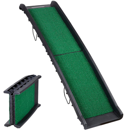 Folding Dog Ramp for Car Truck SUV 61 Inches Portable Pet Ramp with Grass Padded for Large Dogs Non Slip with Raised Siderails