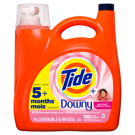 Tide Plus A Touch of Downy Liquid Laundry Detergent, April Fresh Scent, 149 fl oz, 106 Loads, HE Compatible