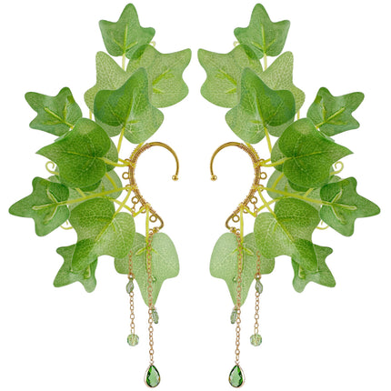 FRESHME Fairy Elf Ear Cuffs - Leaves Elven Ear Clip Wraps Poison Ivy Costume Woodland Earrings Forest Mother Nature Costume Renaissance Fantasy Dress Up Medieval Cosplay Accessories for Adult Women