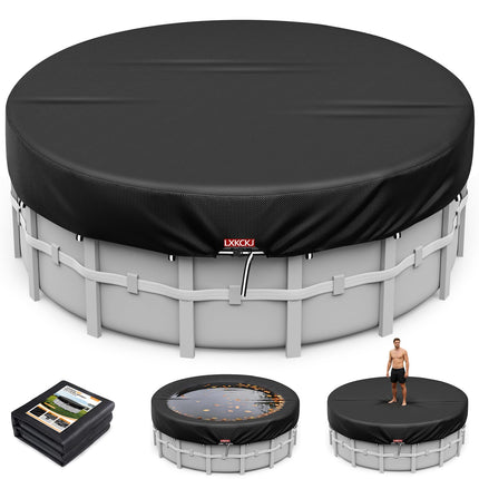 LXKCKJ 9 Ft Round Pool Cover, Solar Covers for Above Ground Pools, Stock Tank Pool Cover Protector with Accessories, Round Hot Tub Covers Ideal for Waterproof and Dustproof (Black)