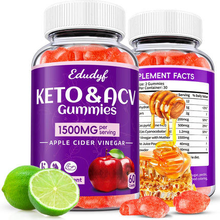 EDUDYF Keto Acv Gummies,Organic Apple Cider Vinegar Gummies,Keto Gummies,Gut Health for Women,Probiotics for Digestive Health,Metabolism,GMO Free & Vegan - 120 Count