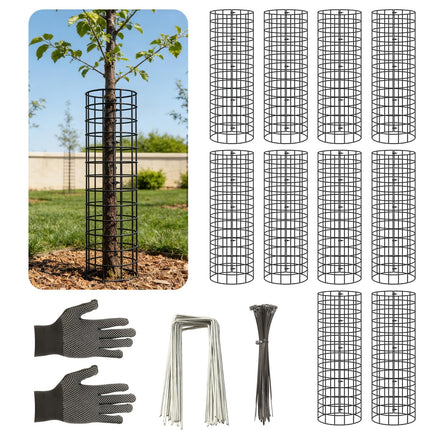 Augshy 10-Pack Tree Trunk Protectors, 17 × 13 Inch Expandable Metal Guard