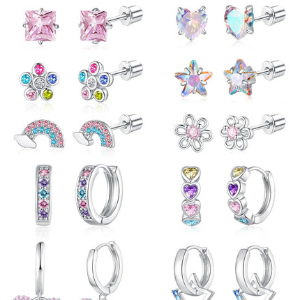 Hypoallergenic Screw Back Earrings for Women Girls Kids Surgical Steel Earrings for Sensitive Ears Cute Heart CZ Flower Butterfly Toddler Girl Earrings Screwback Studs Hoops, Star Age：overyears 4 old